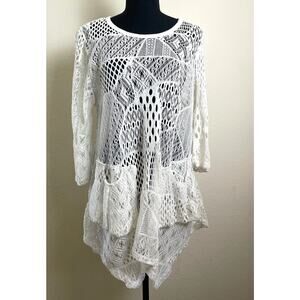 Lily Women's Crochet Open Knit Asymmetric Top White L Whimsical Mermaid Boho